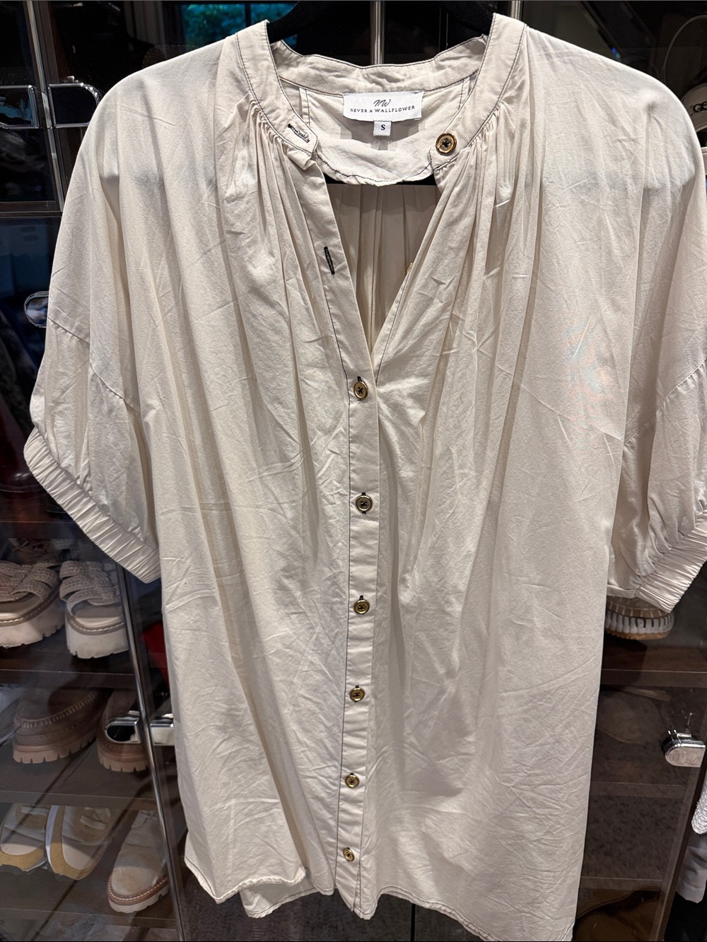 Never a Wallflower Cream Short Sleeve Button-Front Mini Dress
